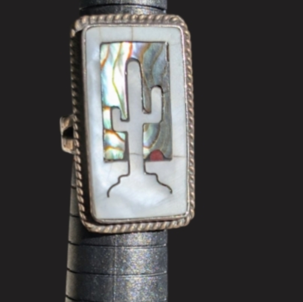 Zuni Saguaro Inlay Silver Ring